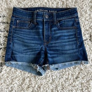 American Eagle Dark Wash Next Level Stretch High Rise  Midi Denim Shorts